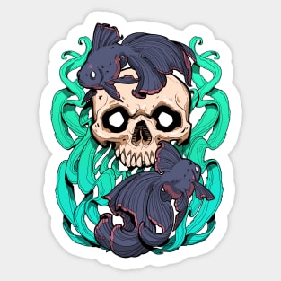 Skull Fish - Green and Blue Sticker